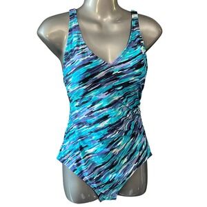 Speedo One Piece Swimsuit Size 8 Blue Purple Abstract Print